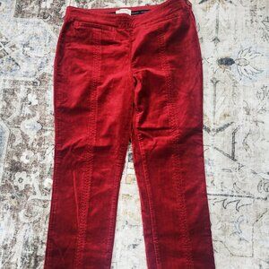 Women's Anthropologie Red Velour Essential Slim Pants Size 4